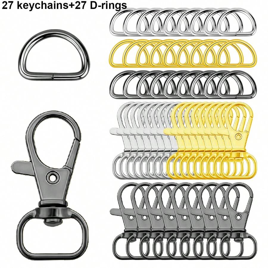54pcs D-Ring Swivel Snap Hooks, Suitable For Keychains, Wallets, Lanyards, Dog Collars, Bags, DIY Crafts Accessories (3 Colors Available)