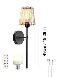High-End Crystal Wireless Wall Lamp, Black & Gold Rechargeable Wall Light With Crystal Lampshade, Remote Dimming, 12-Color RGB & 3-Color CCT, Decorative Light For Bedroom, Living Room, Hallway - Multicolor - View 13