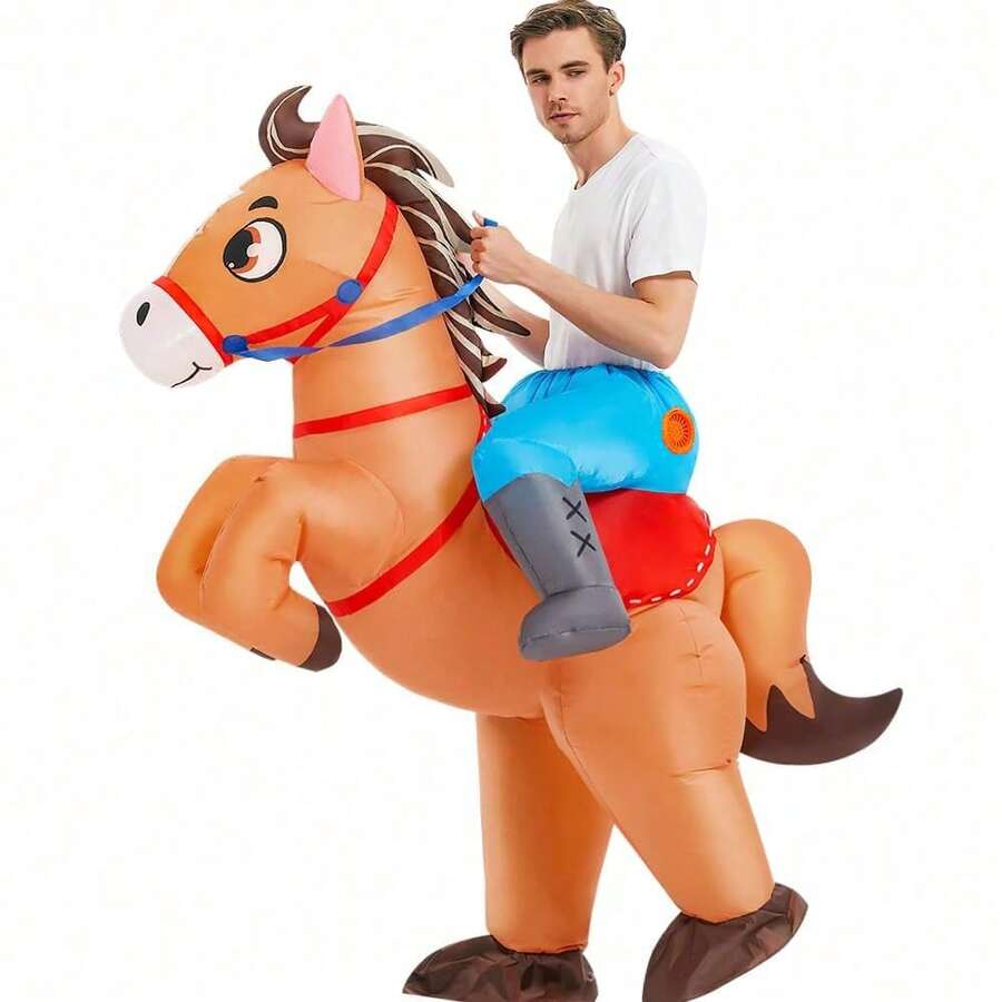 Inflatable Horse Riding Costume, Inflatable Cowboy Horse Costume, Funny Inflatable Horse Costume, Unisex Halloween Costume - Brown - View 1