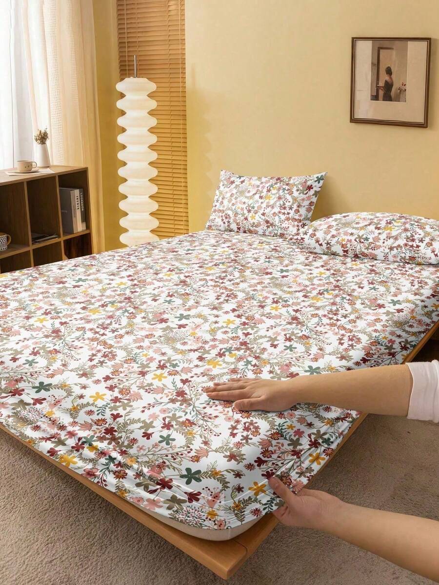 2/3pcs/Set Floral Pattern Bed Sheet Set, (No Filling), Bedroom Bed Sheet Set, Breathable And Comfortable, Includes 1 Mattress Cover And 1/2 Pillowcases, Bed Sheet Set, Available In King, Queen, Full, Twin Sizes, Bedroom Bed Sheet Set, Breathable And Comfortable, Deep Pocket Design, Up To 11.8 Inches, Breathable And Wrinkle-Resistant, Machine Washable, Suitable For Dorms - Multicolor - View 1