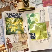 24 Sheets Fresh Leaf Scrapbook Paper, 6-Inch Square Non-Repeating, Transparent Green Leaf Vein Botanical Background Paper, Junk Journal Collage Decorative Paper, DIY Handmade Card Creation, Mori Style Handmade Small Gifts - Square - View 4