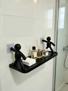 1/2pcs Small Holeless Storage Rack Bracket, Wall-Mounted Fixed Bracket, Bathroom Decor Shelf, Toiletries And Bathroom Accessories Organizer, Office Home Decor Storage, College Dorm Essentials - A - View 4