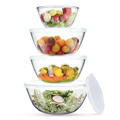 Zanetti - Juego de de Vidrio con Tapa, Bowls de Cocina para Mezclar, Batir y Servir, Ensaladera de Vidrio para Ensaladas, Frutas y Alimentos