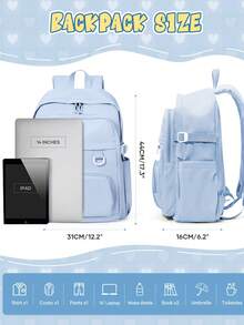 Minimalist Solid Color Multi-Functional Computer Backpack, Large Capacity With Multiple Compartments And Pockets, Fits Laptop, Built-In Luggage Strap For Suitcase Attachment, Wide Breathable Shoulder Straps For Pressure Relief, Lightweight Durable Business Casual School Commute Short Trip Backpack - Multicolor - View 8