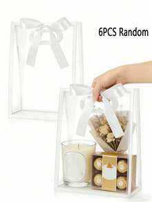 12-Packs Clear Gift Bags With White Trim And Satin Ribbon Bows; Reusable PVC Tote Bag For Weddings, Bridal Showers, Birthday Gift Wrapping,Elegant Gift Packaging; For Displaying Flowers In Boutiques ﻿ - Transparent Gift Bag With White Trim (including Ribbon) - View 12