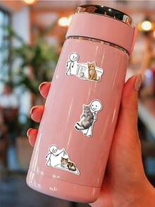 50Pcs Funny Cat Meme Sticker Pack, Line Figure & Cute Cat Print, Aesthetic Humorous Meme Decals, Waterproof Stickers, For Teen Journal, Tumbler, Notebook DIY Decor - Multicolor - View 5