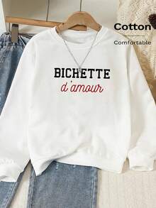 Women's Crew Neck Sweatshirt, Travel Pullover, Cotton Top, Women's Autumn/Winter Basic Sweatshirt - White - View 10