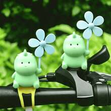 Small Dinosaur Windmill Hanging Ornament, PVC Material (Silicone Strap/No-Trace Sticker) 2 Options, Suitable For Bicycle, Electric Bike, Motorcycle, Car Interior Decoration - Little Dinosaur Pinwheel - View 1