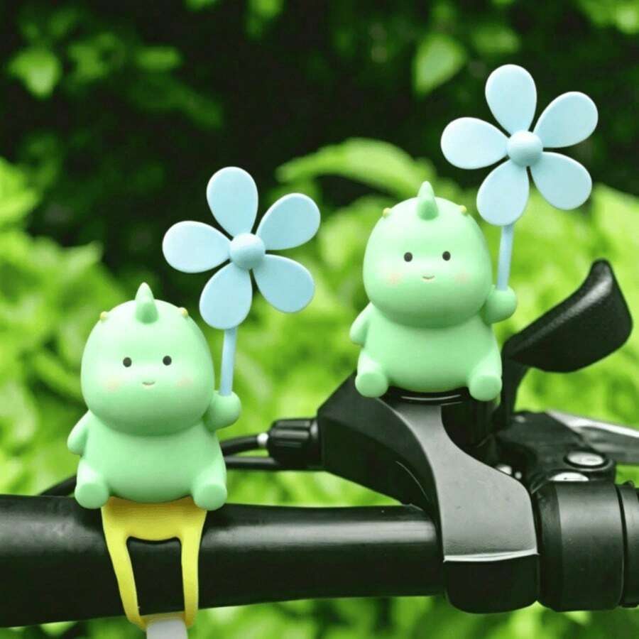 Small Dinosaur Windmill Hanging Ornament, PVC Material (Silicone Strap/No-Trace Sticker) 2 Options, Suitable For Bicycle, Electric Bike, Motorcycle, Car Interior Decoration - Little Dinosaur Pinwheel - View 1