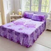 3pcs New Printed Ruffle Bed Skirt Set (1 Bed Skirt, 2 Pillowcases, Pillow Inserts Not Included) Bed Skirt, Bed Cover, Bed Sheet, Mattress Protector, Purple Rose Pattern, Double Layer Ruffle Decoration, Cozy Room, Hot-Selling Style, Machine Washable, Multiple Sizes Available, All Season Use, Holiday Gift, Made In China - Violet Purple - View 10