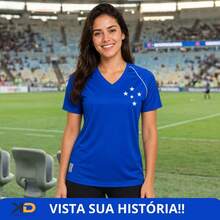BRAZILINE Camisa Cruzeiro Basic Feminina Retrô oficial licenciada - Azul - Visão 4
