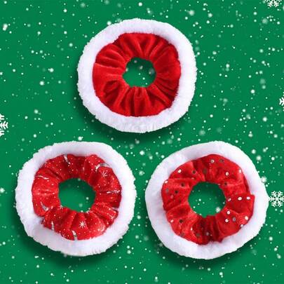 2pcs Christmas Plush Oversized Scrunchies, Women's Premium Hair Ties Elastic Hair Accessories
