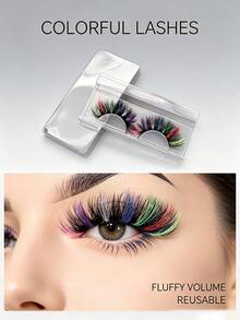 Rainbow Multicolor Faux Fur False Eyelashes, Exaggerated Voluminous Strip Lashes For Party And Cosplay - Multicolor - View 2