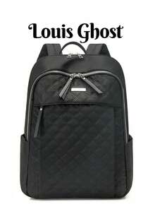 Women's Nylon Solid Color Quilted Large Capacity Versatile Backpack, Minimalist Casual Student Bag, Commuter Bag For Travel - Black - View 2