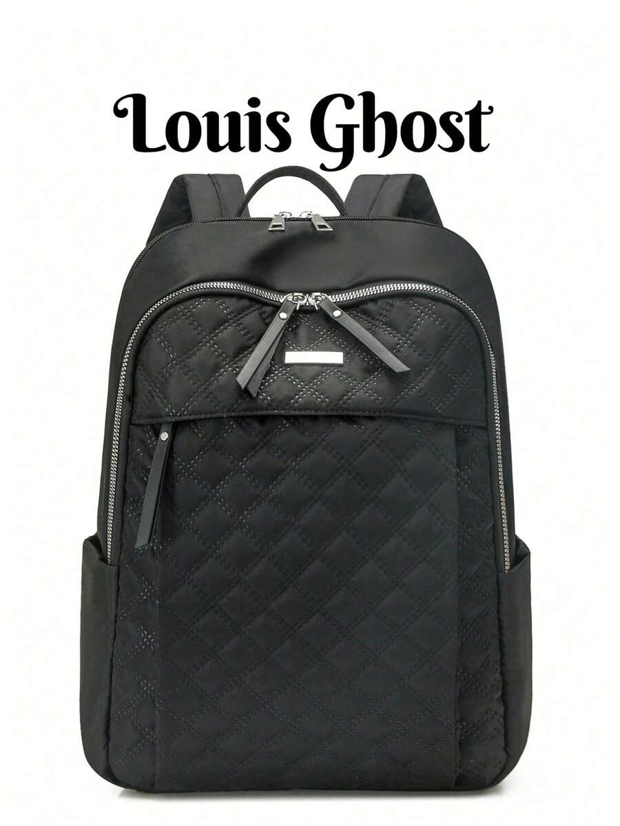 Women's Nylon Solid Color Quilted Large Capacity Versatile Backpack, Minimalist Casual Student Bag, Commuter Bag For Travel