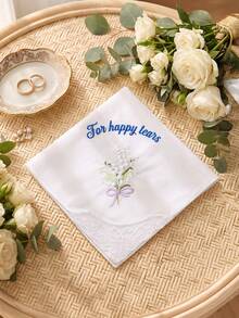 1pc Custom Text Wedding Handkerchief, Personalized Happy Tears Bridal Hankie, Custom Flower Gift For Bride, Mother Of The Bride Groom Keepsake - Multicolor - View 18