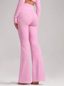 Sodalemon Women's Solid Color Drawstring Waist Flared Yoga Pants, Elastic Fitness Training Casual Running Sports Leggings - Pink - View 7