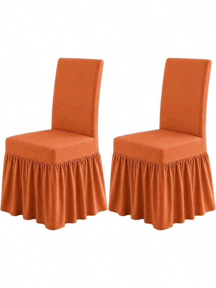 1pc Orange Long Skirt Chair Cover, Full Coverage, Durable, Washable, High Elasticity, Stretchable, Easy Fit, Universal Furniture Protector, Suitable For Halloween, Thanksgiving, Holiday Decoration, Autumn Home Living Room - Burnt Orange - View 9