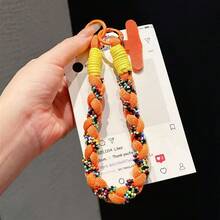 Handmade Woven Cotton Rope Unique Niche Beaded Girls' Portable Small Pendant Chain Bag Charm Creative Versatile Thick Keyring Contrast Color Lanyard Short Wrist Strap Anti-Drop Phone Rope Phone Chain - Multicolor - View 19