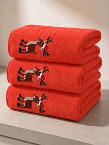 Christmas Reindeer Embroidered Coral Fleece Bath Towel Set, Multiple Colors Available, Soft And Absorbent, 1pc/3pcs Optional, Home Bathroom Face And Bath Towel, Christmas Home Decor Holiday Gift - Multicolor - View 39