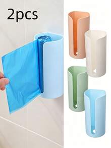 1pc Trash Bag Storage Box Plastic Bag Collector Wall-Mounted No-Drill Kitchen Convenient Pull-Out Design - Multicolor - View 2
