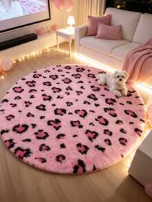 1pc Round Pink Leopard Print Decorative Rug, Love And Healing Bedroom Decor, Small Rug, Carpet, Home Decor, Living Room Rug, Living Room Small Rug, Bedroom Rug, Living Room Home Decor, Outdoor Rug, Washable Rug - Multicolor 4 - View 1
