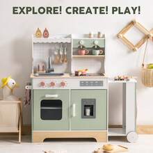 ROBUD Wooden Play Kitchen Set For Kids Toddlers, Pretend Kitchen Playset - Mint Green - View 2