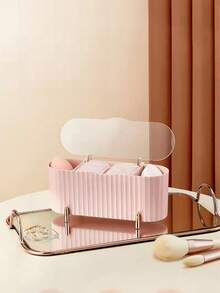 1pc Desktop Dust-Proof Storage Box, Suitable For Cotton Pads, Cotton Swabs, Makeup Remover Pads, Toothpicks, Dental Floss, Makeup Pad Sticks, Pink/Brown/Green/Red, Storage Organizer Box - Multicolor - View 7