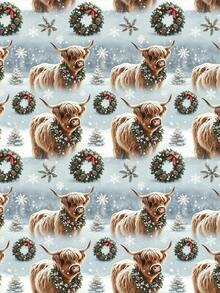 2/1 Roll Of Christmas Gift Wrapping Paper, Featuring A Calf Wearing A Wreath Pattern;Perfect For Christmas Gift Wrapping,Holiday Party Decor,Home Festive Decoration,DIY Craft,Festive Favour Wrapping Dimensions: 43 Cm X 300 Cm. - A - View 5