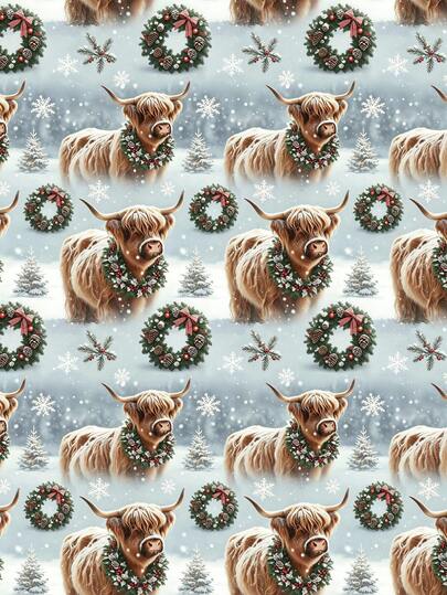 2/1 Roll Of Christmas Gift Wrapping Paper, Featuring A Calf Wearing A Wreath Pattern;Perfect For Christmas Gift Wrapping,Holiday Party Decor,Home Festive Decoration,DIY Craft,Festive Favour Wrapping Dimensions: 43 Cm X 300 Cm.