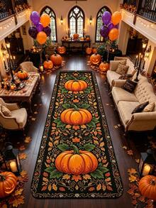 1pc Black Vine Pumpkin Long Runner Rug, Halloween Holiday Decor Long Hallway Carpet, Kitchen Rug, Decorative Carpet, Bedroom Decor, Small Rug, Carpet, Home Decor, Living Room Rug, Living Room Small Rug, Bedroom Carpet, Living Room Home Decor, Outdoor Rug, Enhance Home Style, Suitable For Adding Family Charm Decoration, Improve Happiness - Multicolor - View 4