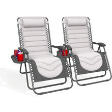Gravity Chairs (2-Pack) Premium Heavy-Duty Outdoor Recliners With Luxe Two-Tone Design! Features Ultra-Padded Ergonomic Support, 5-Position Adjustable Backrest Independent Headrest, Built-In Cup Holder Phone Slot, And Smooth Rocking F - Grey - View 9