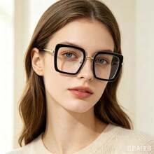 1 pieza Gafas cuadradas de lente transparente de gran tamaño con patillas de metal - Blanco dorado - Ver 7
