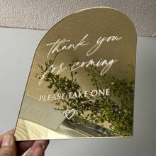 NIEWSPECIAL Arched Acrylic Wedding Table Signs, Gold Mirror Acrylic Material, With Transparent Stand, Printed With "Please Sign Our Guestbook", "Please Take A Photo", "Please Take A Photo For Memories", Size 6*8 Inches, Suitable For Wedding Or Party - Gold - View 10
