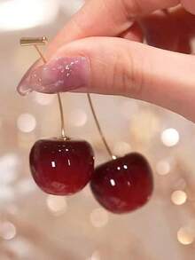 A Pair Of Sweet And Fresh Cherry Fruit Earrings Suitable For Women's Daily Wear, Holidays, And Banquets - Burgundy - View 1