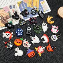 10/20/24pcs Halloween Resin Charms Random Mixed Pumpkin Ghost Witch Skull Bat Castle 3D Pendant For DIY Bracelet Necklace Jewelry Making Findings - Multicolor - View 2