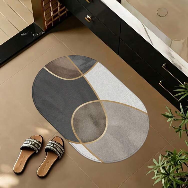 1pc Oval Flannel Door Mat, Soft Comfortable Absorbent Non-Slip Machine Washable With Non-Slip Backing, Suitable For Entrance, Living Room, Yard, Bedroom, Kitchen, Laundry Room, Bathroom, Multi-Functional Home Floor Mat, Entryway Mat, Holiday Decor - Multicolor - View 7