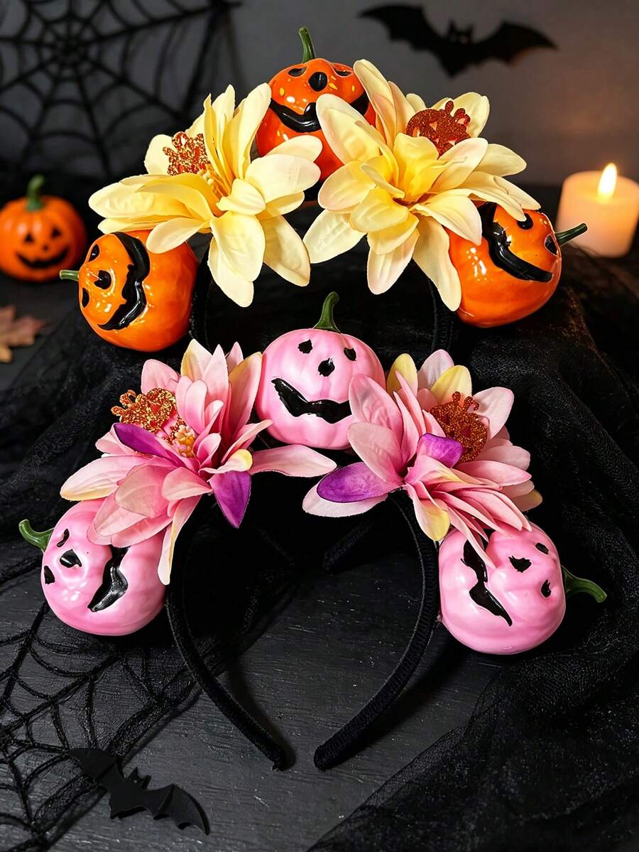 1pc Women's Halloween Gradient Lily Pink Yellow 3D Devil Pumpkin Headband For Cosplay Festival Party Performance - Multicolor - View 1