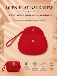 Giorgio Armani Armani Red Dumpling Clutch Bag, 18*12cm, Sold Individually, Textured Fabric With Wrist Strap, Suitable For Travel, Perfect For Storing Makeup And Small Essentials - Red - View 8