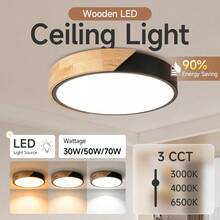 1pc Modern Minimalist LED Ceiling Light Fixture, Remote Control Semi-Recessed Metal Ceiling Light, Polypropylene Translucent Lampshade, 220V Hardwired Power Supply, No Battery Required, Living Room Bedroom Dining Room Study Indoor Home Ceiling Decorative Lighting - Ceiling Light With Wooden Frame - View 2