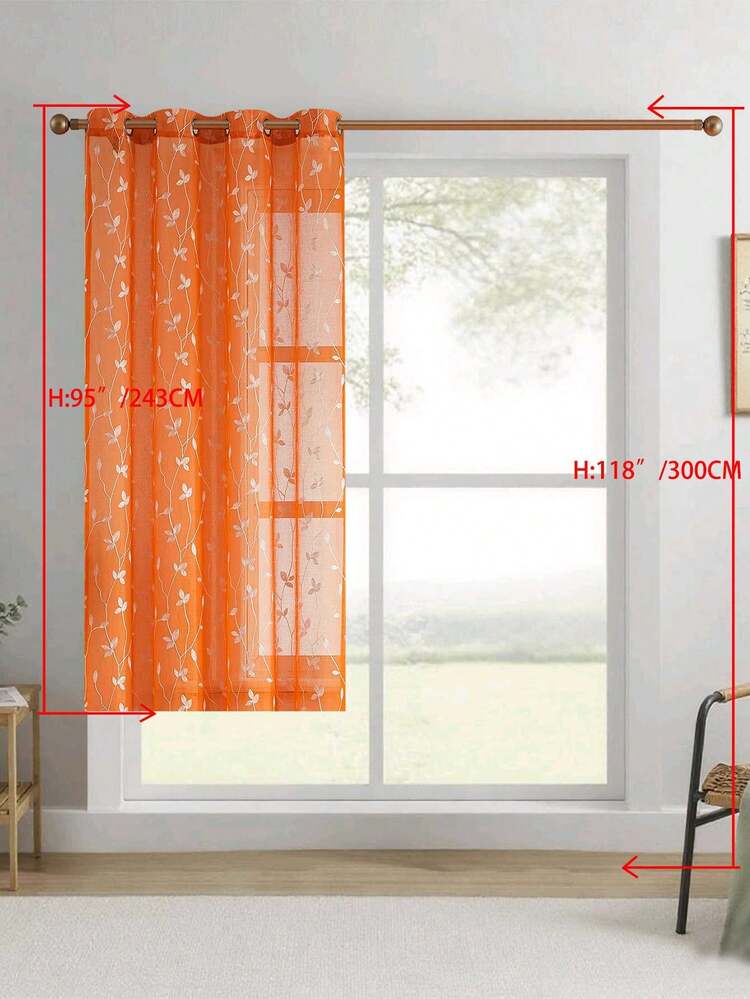 1pc/2pcs Premium Boho Style Embroidered Sheer Curtains For Living Room & Bedroom, Minimalist Line Art Voile Drapes, Fade Resistant Soft Light Blocking Breathable Home Decor, Easy To Install And Maintain - Orange - View 41