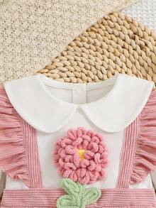 Autumn Baby Girl 2 Pieces Style Pinafore Dress With Plush 3D Floral Decor, Sweet And Cute, Suitable For Daily Wear, Gatherings And Photoshoots - Pink - View 5