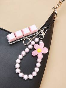 Stress Relief Beaded Petal Phone Lanyard, 4-Key Keyboard Fidget Toy, Square Pressure Relief Keychain, Wrist Strap Bag Charm Accessory, Holiday Gift,Clicker Fidget,Bag Keychain,Birthday Gifts - Multicolor - View 2