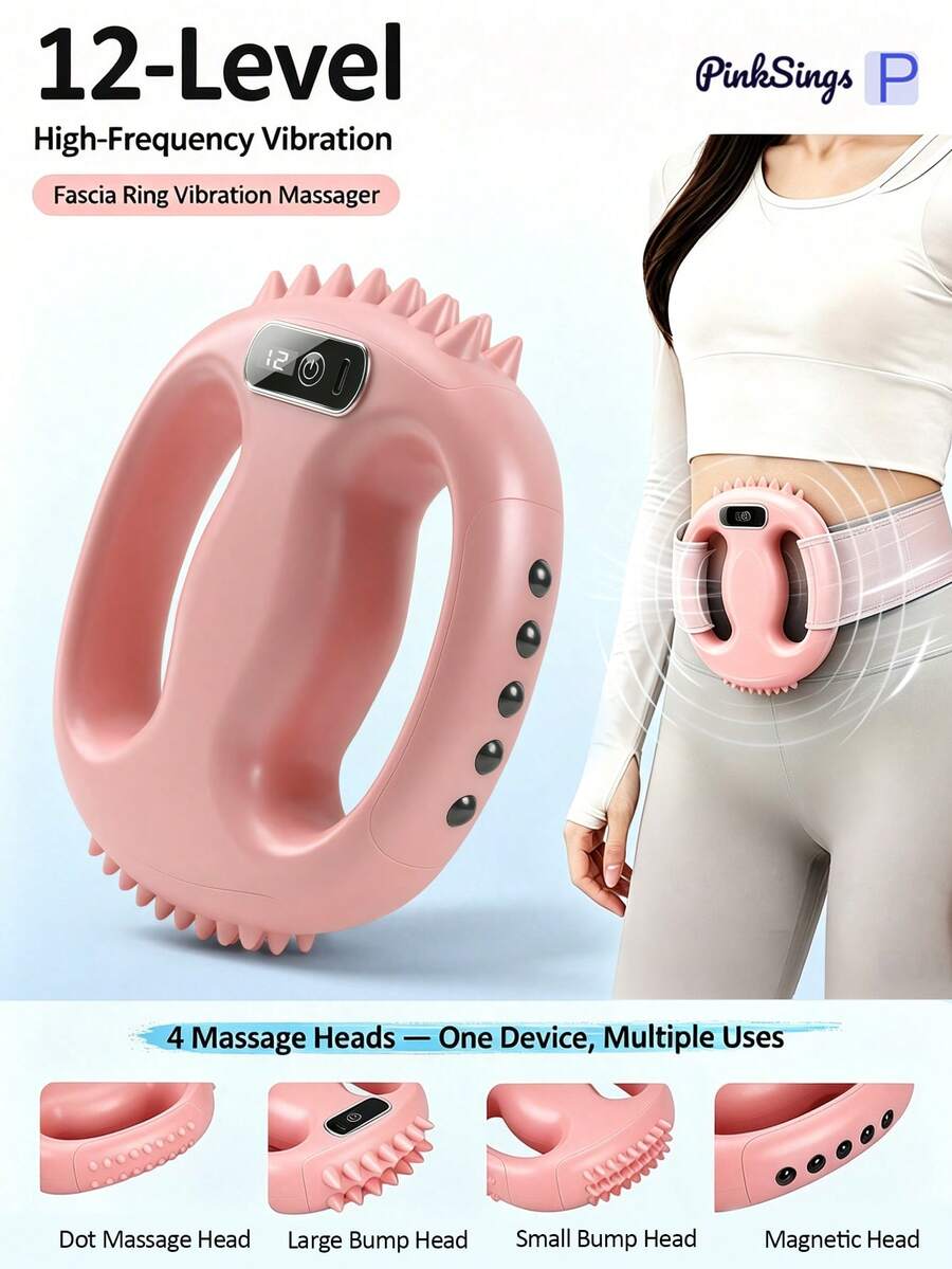PinkSings Fascia Ring Massager, 12-Speed Adjustable Vibration, Home Fitness Use | Multi-Function Full Body Fascia Ring With Waist Belt, Portable Wireless Massager For Abdomen, Thighs, Arms
