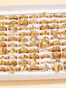 3/6/9/12/24pcs Stainless Steel 18K Gold Plated Minimalist Geometric Open Rings, Fashionable For Daily Wear (Random Delivery) - Gold - View 6