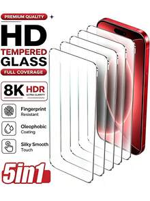 5入組 HD 鋼化玻璃螢幕保護貼，9H 硬度防刮防摔，易安裝、貼合度高、相容保護殼，適用 18 Pro Max / 18 Pro / 17 Pro Max / 17 / 16 Pro Max / 16 / 15 Pro Max / 15 / 14 Pro Max / 14 / 13 / 12 / 11 - 無色 - 查看 37