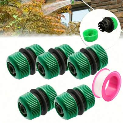 6pcs Garden Hose Connector Kit, 1/2 Inch Hose Fittings With Sealing Tape, Hose Repairer And Connector, For Extending, Repairing Garden Hose, Outdoor Watering, Lawn Irrigation, Leak-Proof Connection