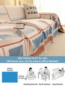 1pc Bohemian Geometric Tassel Sofa Cover Blanket, Anti-Cat Scratch Sofa Slipcover, Multi-Functional Furniture Protector For Sofa, Bed, Living Room Home Decor - Multicolor - View 16