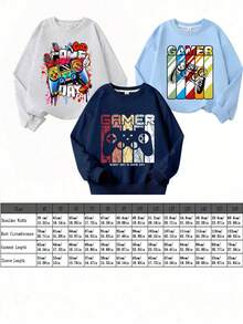3pcs Boys Colorful Graffiti Game Controller Print Crew Neck Sweatshirt, Autumn/Winter Fashion Comfortable New Top - Multicolor - View 4