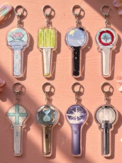 1Pc/8Pcs K-Pop Fan Light Stick Acrylic Keychain Charms, Cute Music Group Replica Pendant Set, Y2K Concert Enthusiast Accessory, Perfect Gift For K-Pop Fans And Friends, High-Quality Transparent Acrylic, Great For Tote Bags, Keys And Daily Decoration